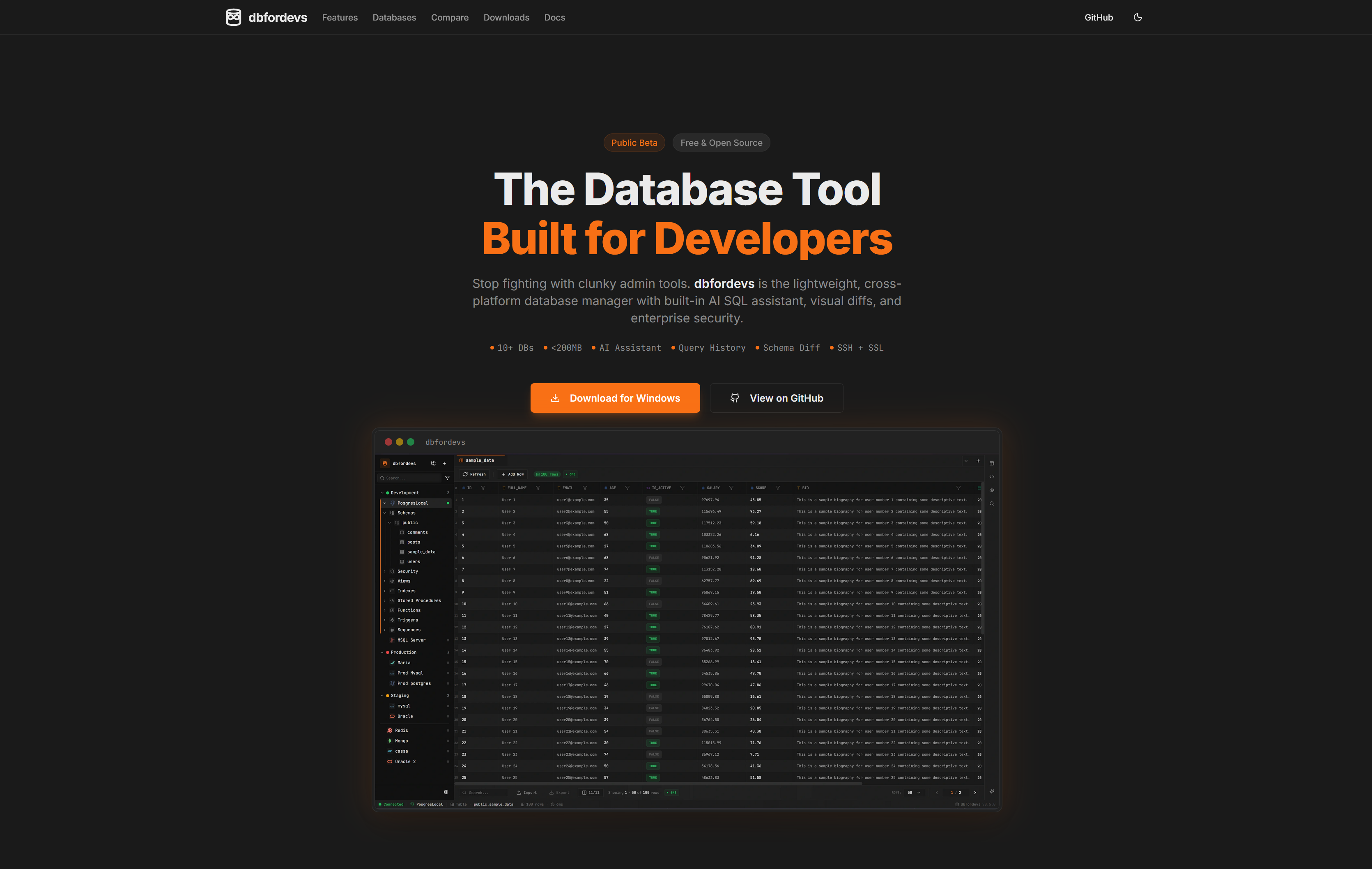 dbfordevs website preview