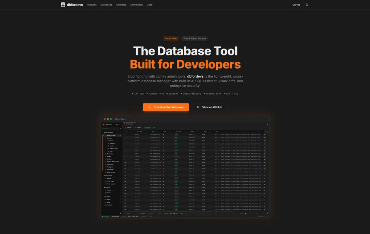 dbfordevs website preview