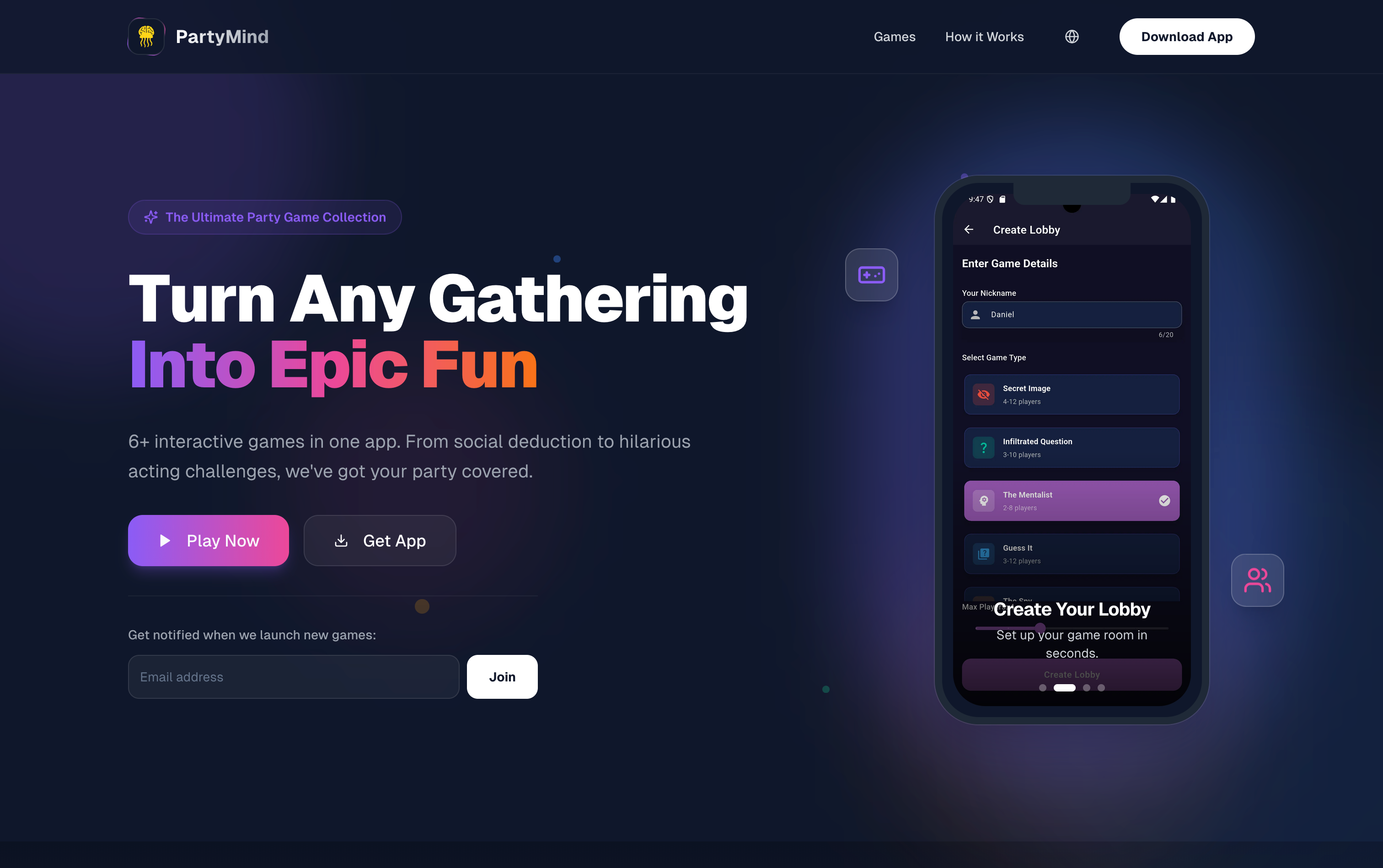 PartyMind website preview